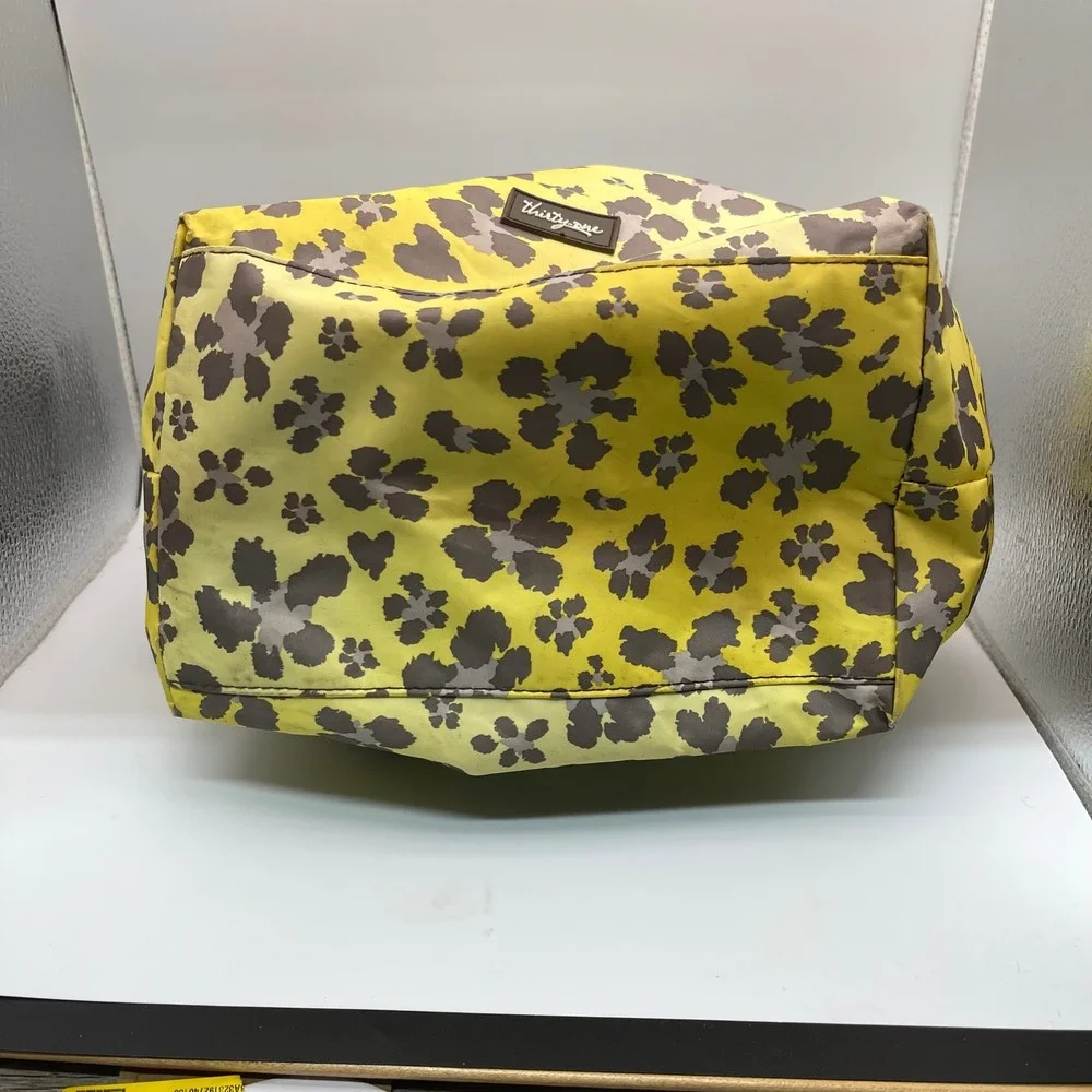 Thirty-One Thermal Drawstring Lunch Bag‎ Yellow Brown Floral Leopard Print Tote